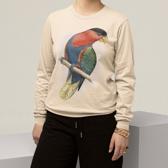 Black-capped Lory Vintage Parrot Print Long Sleeve Graphic Tee T-shirt S M L XL - Picture 4 of 6